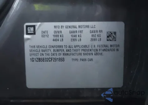 2012 Chevrolet Malibu Ls z USA, uszkodzony, nr VIN 1G1ZB5E02CF291893